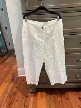 J. Jill White Linen Petite Pants with Button Detail